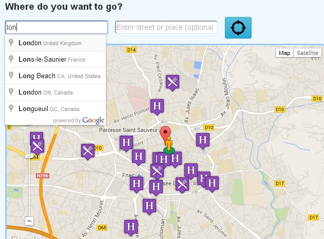 find booking hotels and restaurants by entering the town